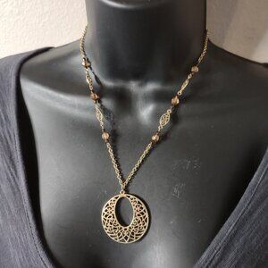 Cute Round Gold Tone Pendant Necklace